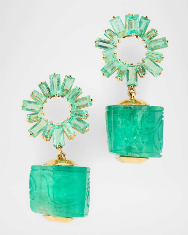 G One 18K Yellow Gold Emerald Tumbled Earrings, 1"L
